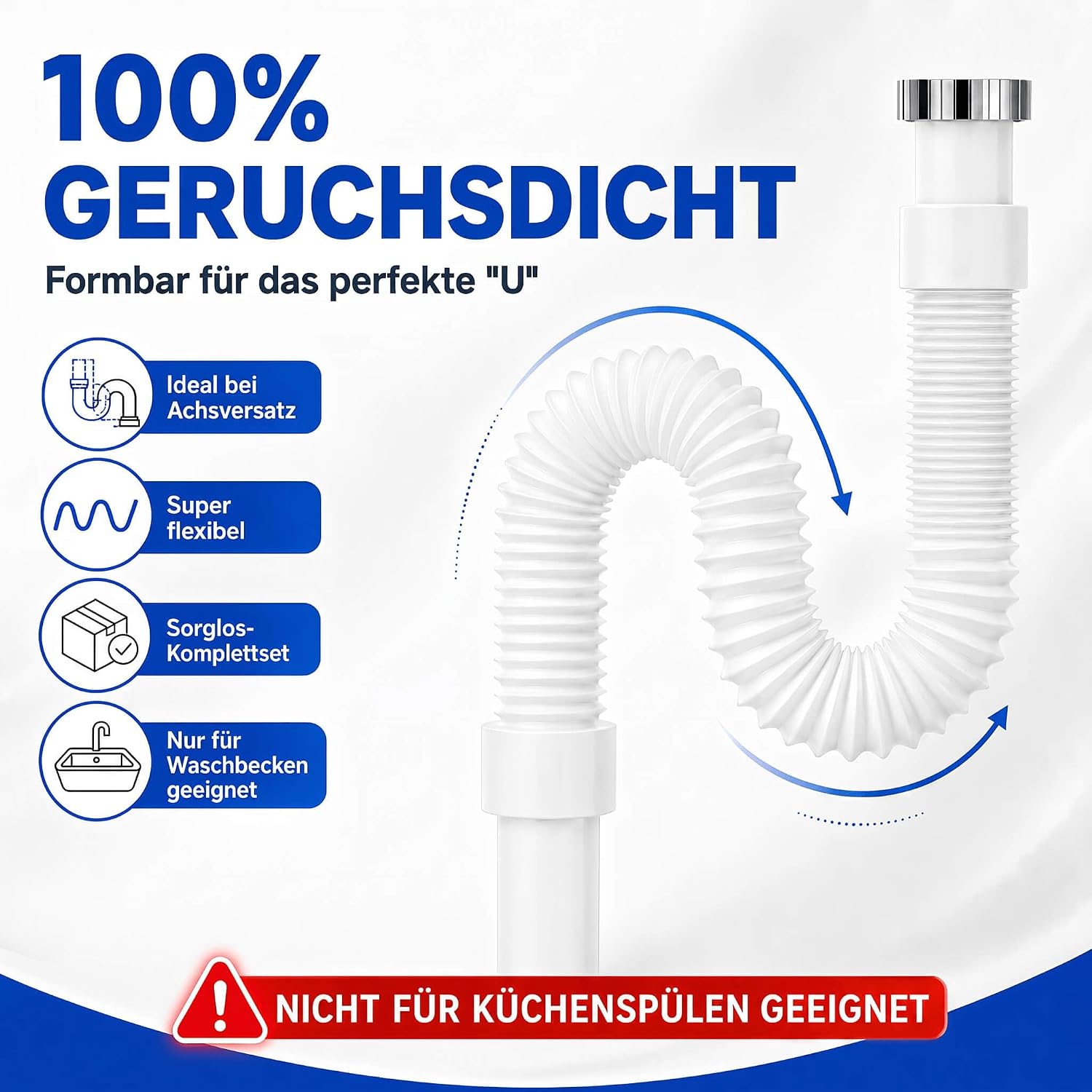 Grafik: geruchsdichte U-Form des flexiblen Siphons
